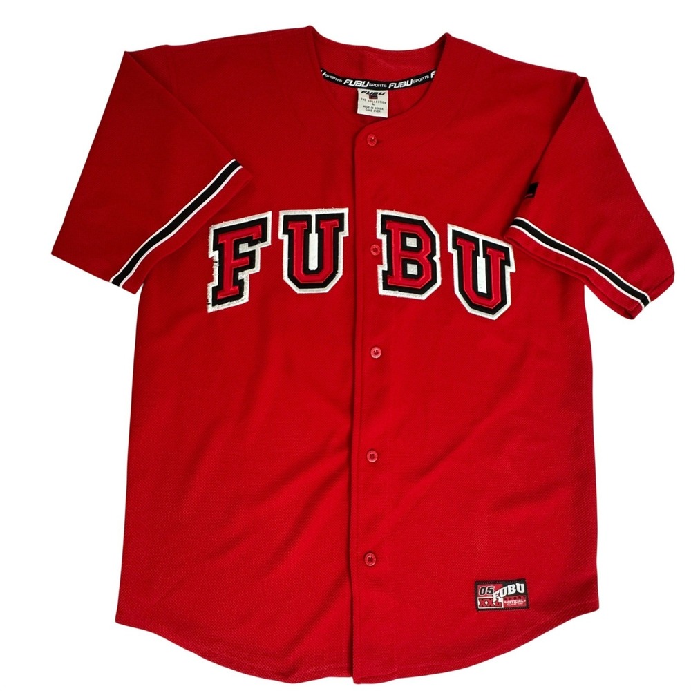 Vintage FUBU Red Baseball Jersey Y2K Streetwear Hip Hop Size Large